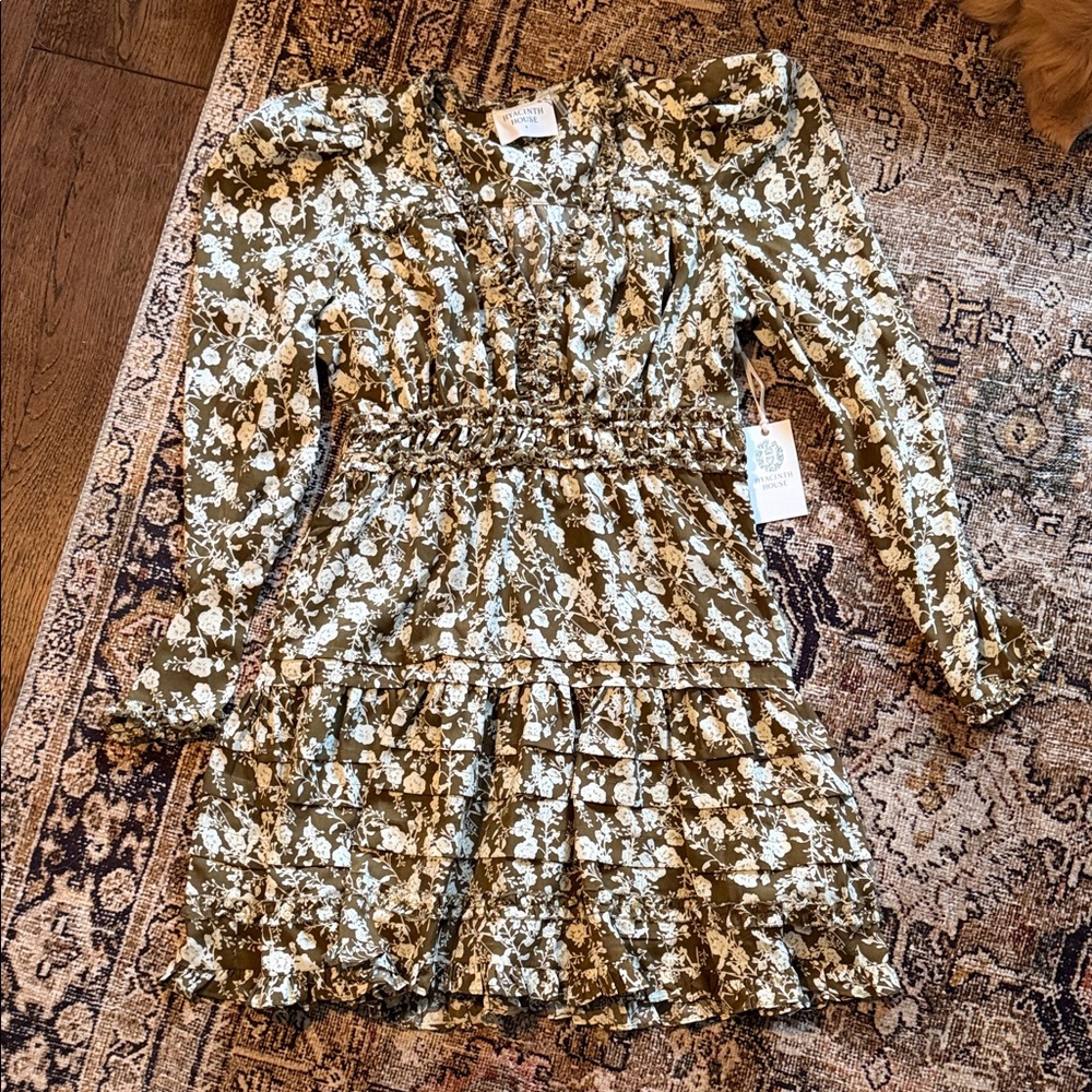 Chic Olive and White Floral Dress